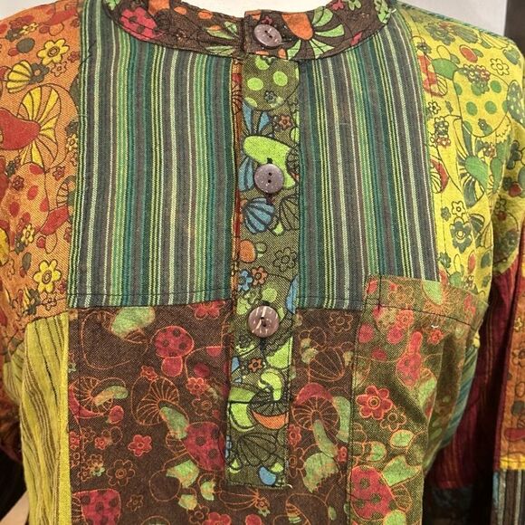 Wicked Dragon Forest Folk Men’s Bohemian Patchwork Shirt in the Size X-Large - Picture 6 of 12